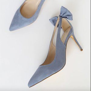 Lulu's Powder Blue Suede Pointed-Toe Bow Ankle-Strap Stiletto Heels
